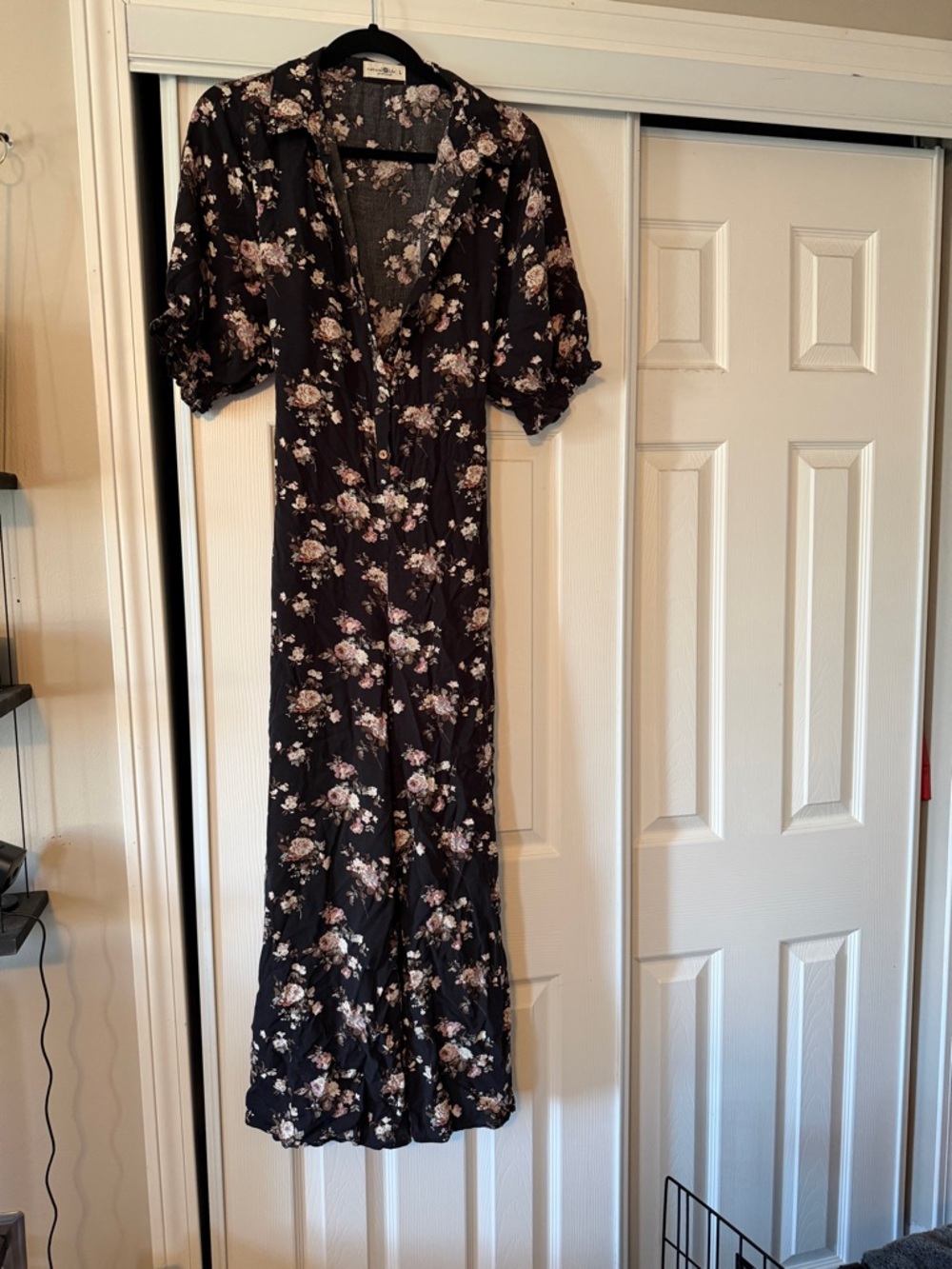 NATURAL LIFE Black Maxi Dress with Blush Floral Print